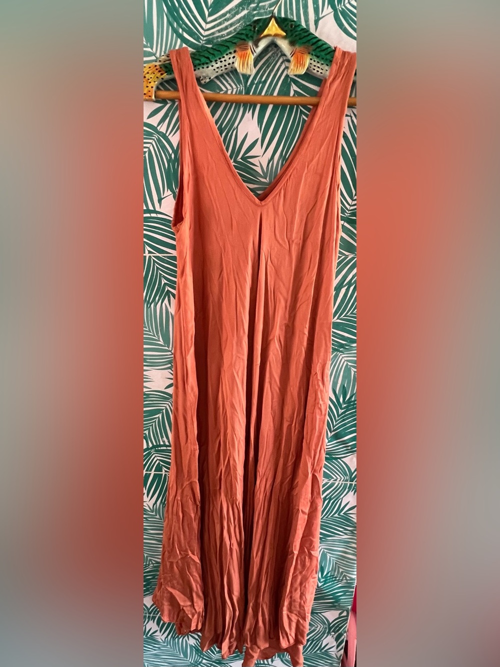 Production Italy 🇮🇹 Sleeveless Coral V-Neck Maxi Dress 100% Vicose One Size